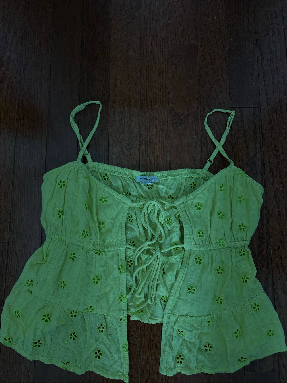 American Eagle Outfitters Lime Green Eyelet Lace-Up Tank Top